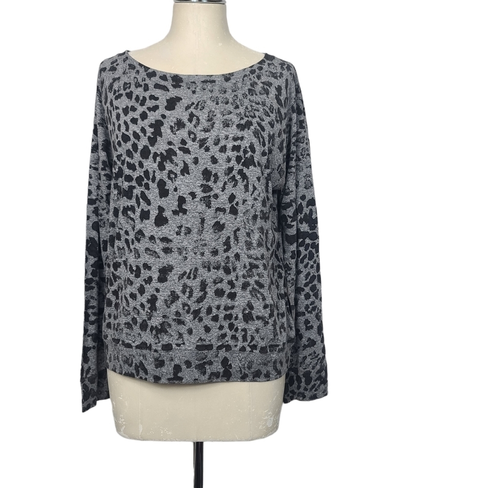 Current/Elliott The Letterman Heather Grey Black Animal Print Leopard Top 2